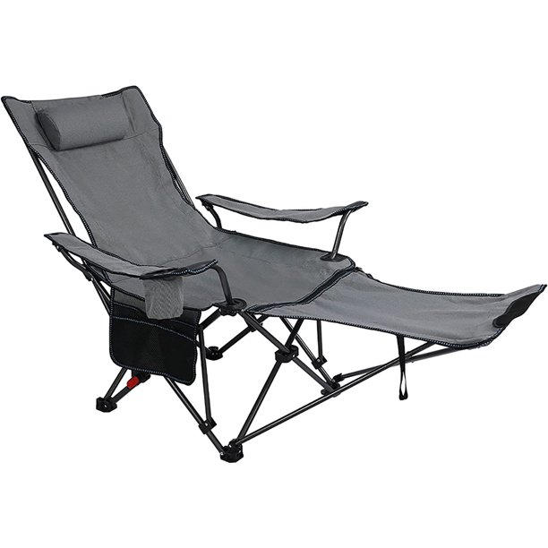 Camping Chair With Removable Footrest, Portable Folding Reclining Camp