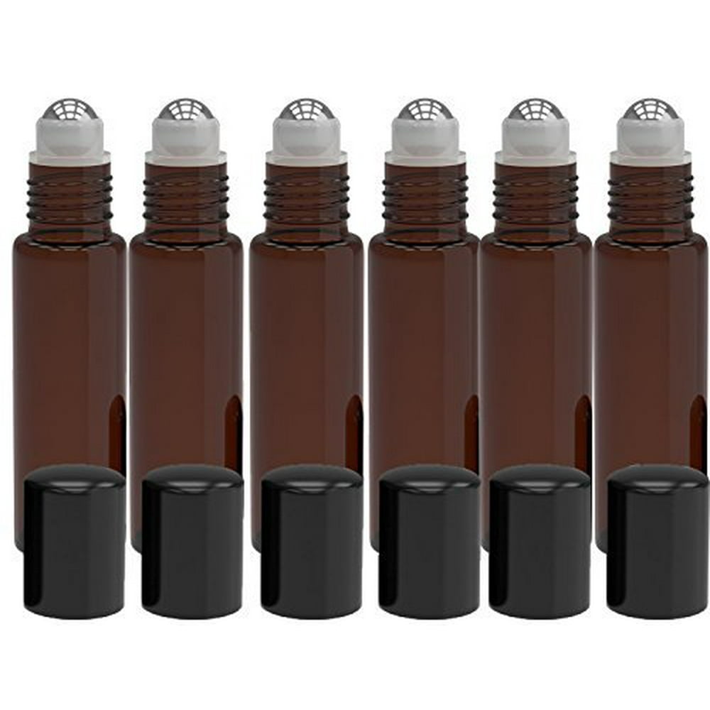 6 Pack Empty Roll on Glass Bottles [STAINLESS STEEL ROLLER] 10ml Refillable Color Roll On for