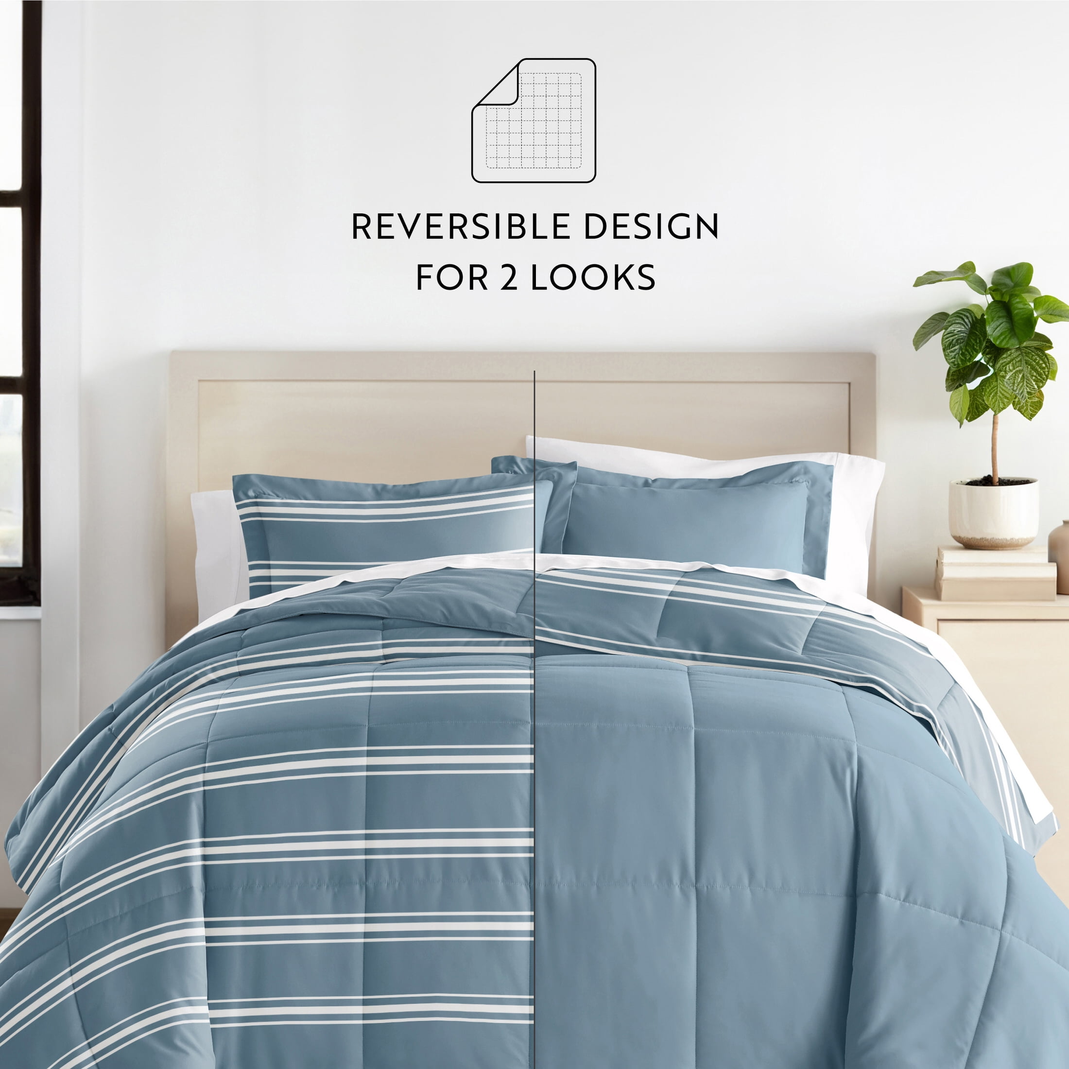 All Season Ultra Soft Comforter Set Lightweight Bedding in Soft Stripe for Full/Queen Size by Comfort Canopy