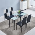 thumbnail image 4 of Ansley&HosHo Set of 4 Dining Table Chair Set Kitchen Chairs Dining Room Side Chairs 4 PU Leather Ergonomic Backrest Design Horizontal Line Square Black White, 4 of 7