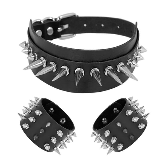 Leather Studded Spike Bracelet Choker Punk Gothic Metal Rivet Cuff Bangle Black Wristband