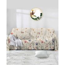 Blue Yellow Red Flower Sofa Couch Covers for 3 Cushion Couch,Washable L Shape Sectional Sofa Covers for Loverseat/Pet/Kid,Retro Country Wild Floral Beige Slipcover Throw Blanket Futon Cover 71x134