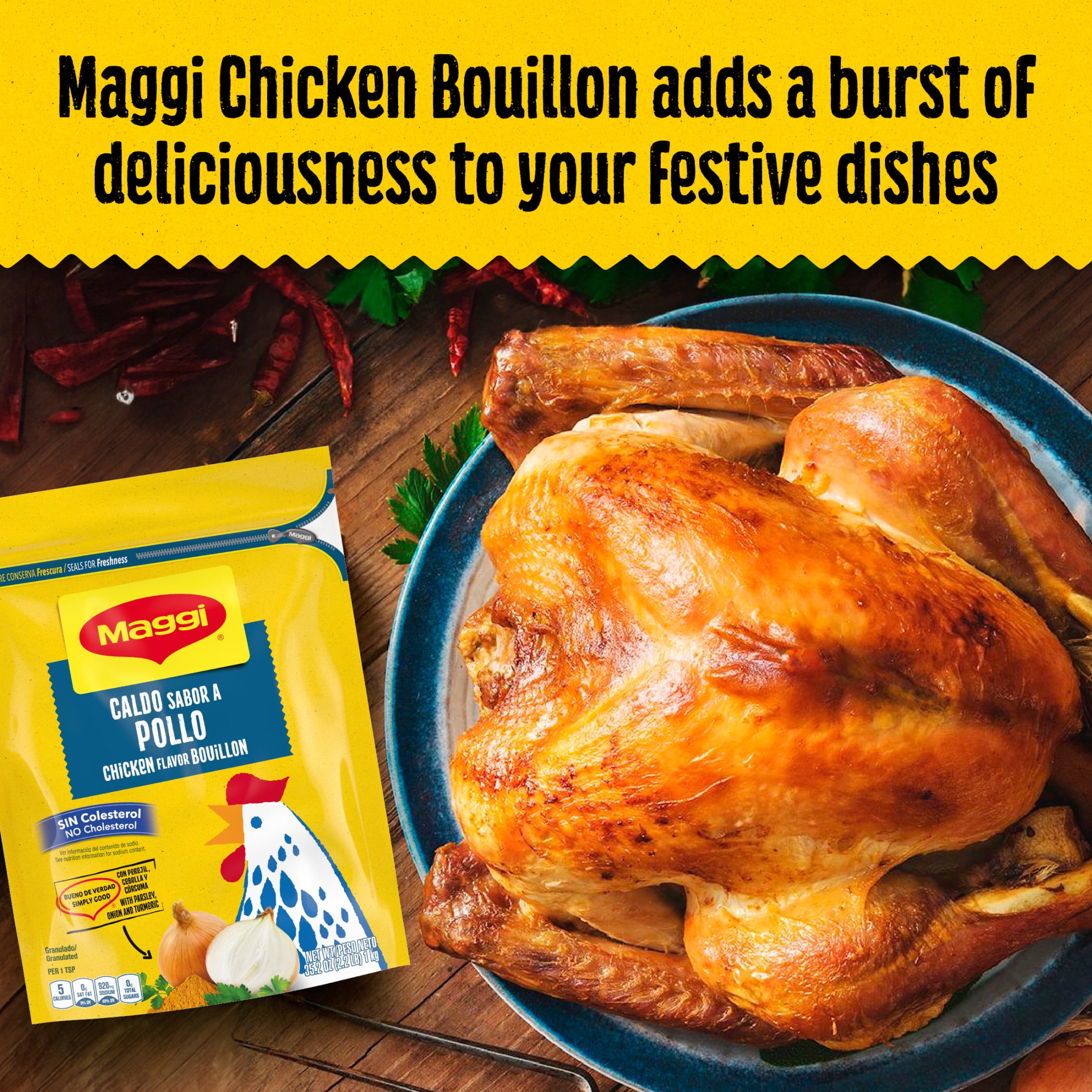 (2 pack) Maggi Caldo Sabor A Pollo Chicken Flavored Bouillon Powder, Granulated Chicken Soup Seasoning 2.2 lb.