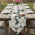 thumbnail image 6 of Spring Magnolia Blossom Table Runner Linen Burlap Table Runner 72 Inches Long White Flowers Leaves Plants Country Dresser Scarves for Kitchen Island Coffee Dining Room Party Holiday Decor 18"x72", 6 of 8