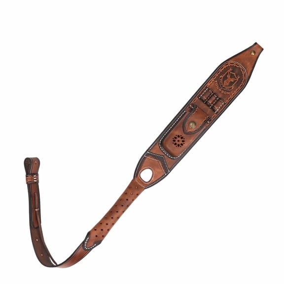 TOURBON Vintage Leather Sling for Hunting Rifle or Shotgun, Adjustable Shoulder Strap with Shell Slots Brown