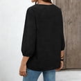 thumbnail image 7 of Women's Cotton Linen 3/4 Sleeve V Neck Lace Blouse Loose Fit Casual, 7 of 7