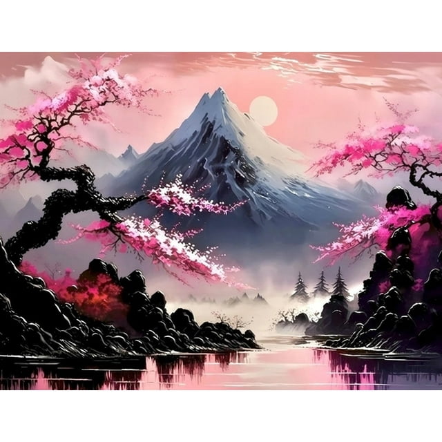 Temples Japonais Mosaïque Broderie Broderie Complète, 30*40cm, Cadre Non Inclus.
