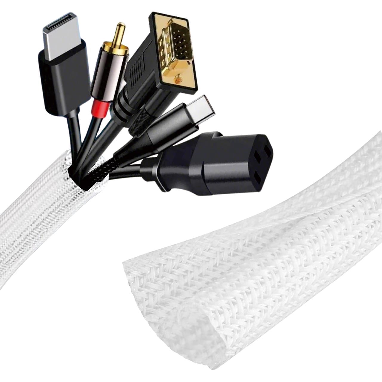 Alex Tech 1/4" 1/2" 3/4" 3-Size Cable Management Cord Organizer Cable Protector Split Sleeve - White