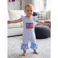 thumbnail image 4 of BemeyourBBs Newborn Baby Girl 4th of July Outfit Patriot Independent Day Clothes Summer One Piece Romper Fly Sleeve Stripes USA Flag Letters Casual Ruffled Jumpsuit Baby Fourth of July Outfit, 4 of 9
