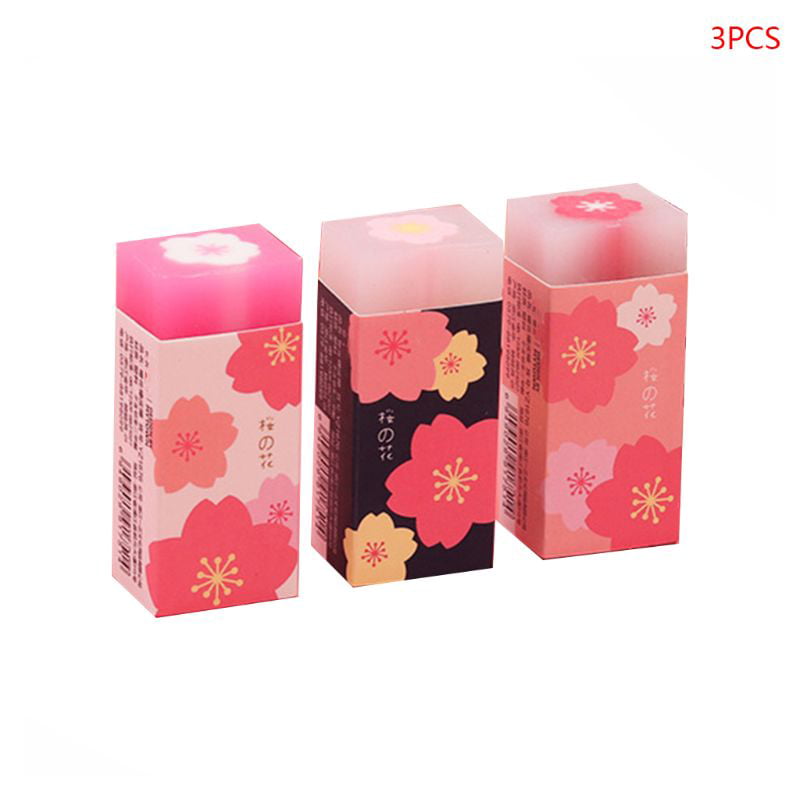 ZUI-R 3 Pcs/Set Sakura Petal Lovely Cherry Blossoms Rubber Erasers Sketch Painting Pencil Correction Tool School Office Stationery Supply 