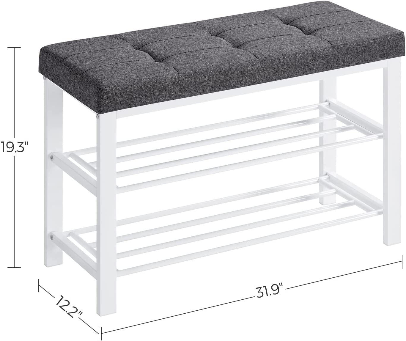 Songmics Shoe Storage Bench with Cushion, White and Gray photo 3