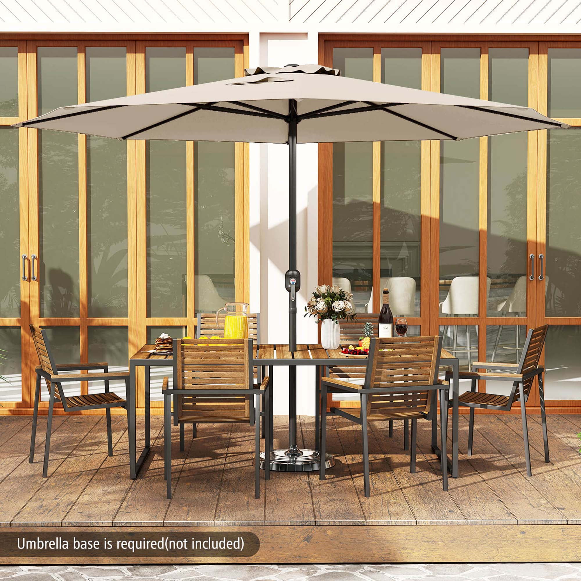 Costway 12 FT Patio Umbrella Outdoor Market Umbrella with Crank Handle 8 Sturdy Ribs Beige