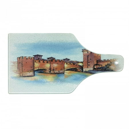 

Travel Cutting Board Medieval Time Stone Scaligero Bridge and Tower Scene Drawn by Hand Decorative Tempered Glass Cutting and Serving Board in 3 Sizes by Ambesonne