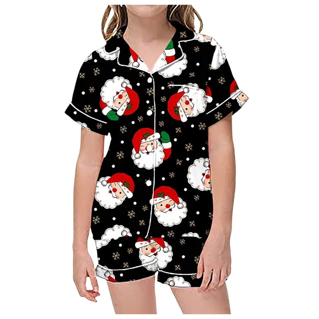 WEAIXIMIUNG Ensemble de Pyjama Décontracté pour Enfants Imprimé Col Boutonné Manches Courtes Shorts 8-9 Ans