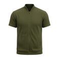 thumbnail image 5 of FAWUUDO Men's Waffle Tops Solid Color Zipper Quick Dry Lightweight Breathable Workout Gym Short Sleeve Olive Green, 5 of 5