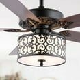 thumbnail image 2 of JONATHAN Y Paolo 52" 3-Light Farmhouse Industrial Iron Scroll Drum Shade LED Ceiling Fan With Remote, Black/White, 2 of 9