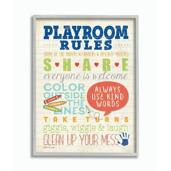 The Kids Room by Stupell Playroom Rules Notebook Paper Framed Wall Art by Stephanie Workman Marrott
