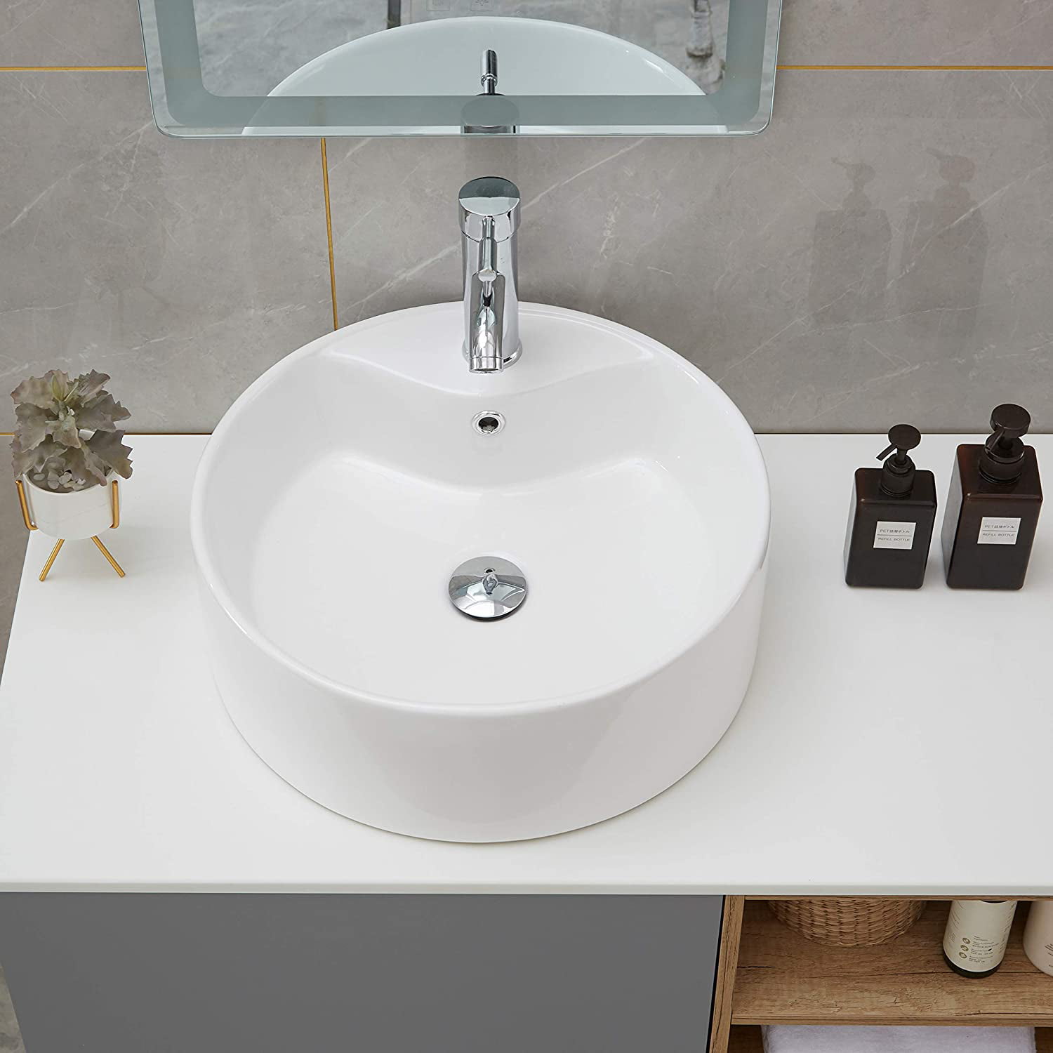 Bathroom Vessel Sink And Pop Up Drain, Ceramic Round Kitchen Sink And Drainer Combo