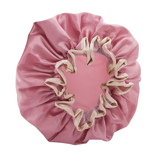 yulier Reusable Shower Cap for Women, Double Layer Waterproof Bath Cap, Elastic Hair Cap, Solid Color Oil Resistant Hair Cap for Shower, Spa, Cooking, Cleaning, Travel