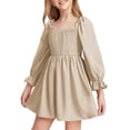 thumbnail image 2 of Langwyqu Solid Color Square Neckline Girls Lantern Sleeve Dress For 4-14 Y, 2 of 5
