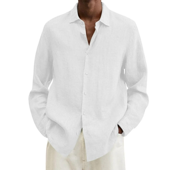 Cameland Chemise Hommes Bouton de Couleur Unie à Manches Longues Chemises Décontracté Confortable Grande Taille Peplum Tops