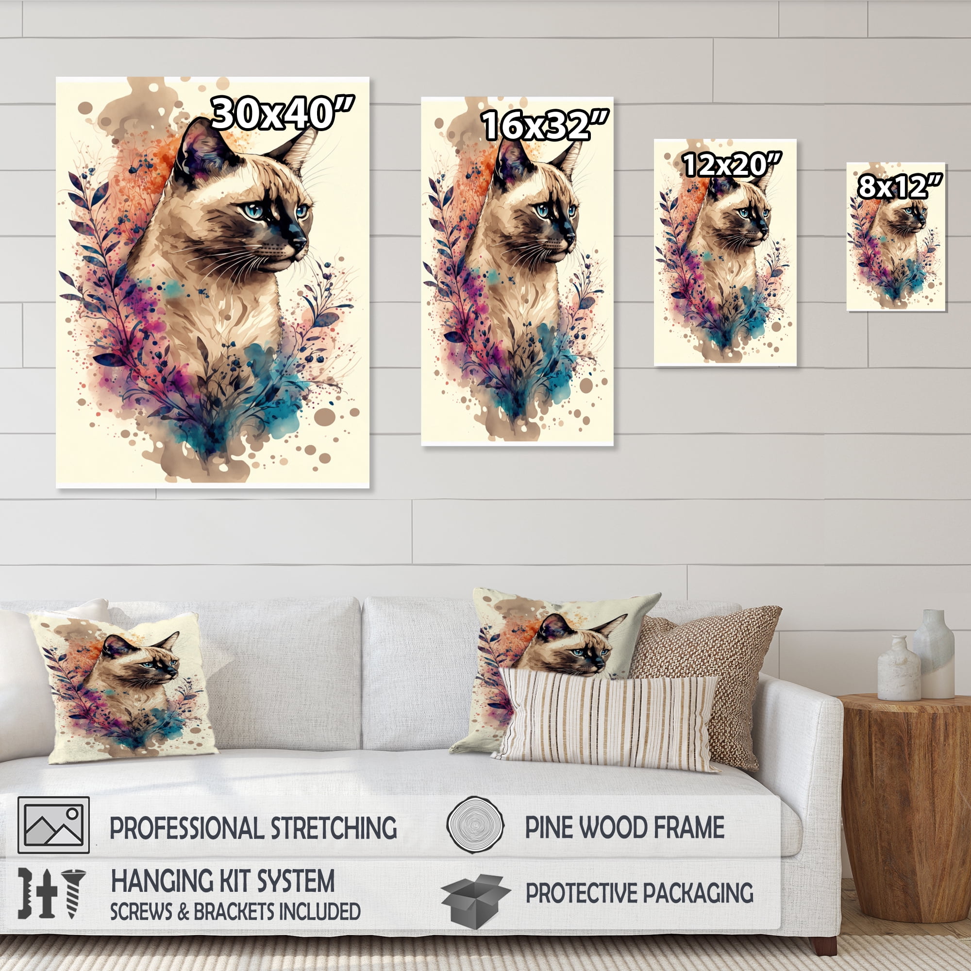 Designart Cute Siamese Floral Art III Canvas Wall Art