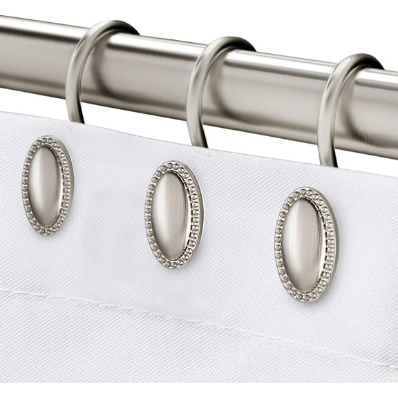 Brushed Nickel Shower Curtain Hooks, Decorative Shower Curtain Rings, Rust Resistant Metal Shower Hooks for Bathroom, Rust Proof Shower Hooks Hangers for Shower Curtain Rod, Set of 12