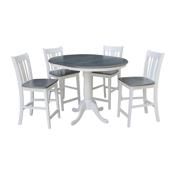 International Concepts 36" Extension Dining Table and 4 Stools in White/Gray
