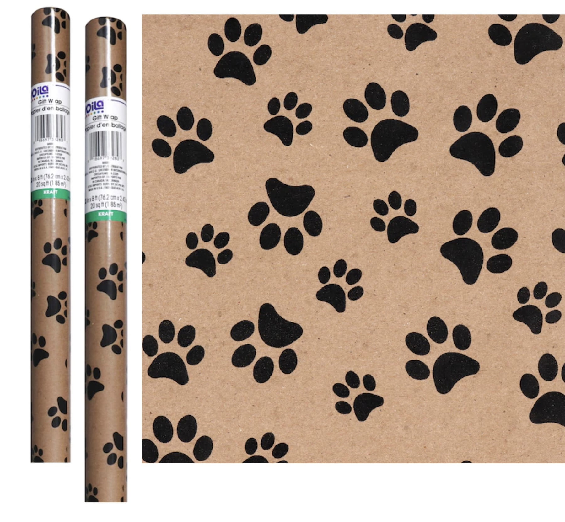 HTL Paw Printed Pet Dog Cat Brown Kraft Paper Gift Wrap, Continuous  Wrapping Paper Rolls, (2 Count)