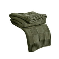 Boho Knitted Acrylic Sofa & Camping Blanket | 63x51 Inches | Daylight Napping & Office Blanket | Green, Orange, White | 1 Piece