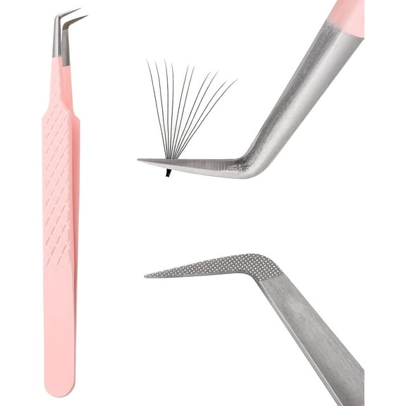 Eyelash Tweezers Fiber Tip Lash Tweezers Stainless Steel Fan Making Tweezers for Lashes Good Grip Fiber Tip Tweezers Volume Lash Extension Tweezers for Professional (90 Degree Tweezers)