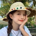 thumbnail image 5 of Circunferencia del sombrero de 50-54 cm, circunferencia de la cabeza pequeña, sombrero de paja, sombrero de protección solar para mujer, sombrero de playa, sombrero tejido de paja con bolas de colores, 5 of 5