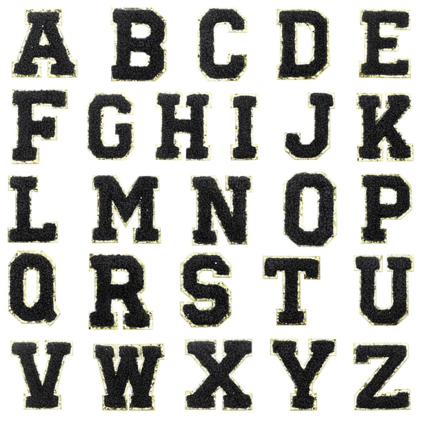 Uxcell 26 Paquete de Parches de Letras de Chenilla, Parches de Chenilla Autoadhesivos A-Z para DIY Ropa de Tela, Zapatos, Bolsas, Negro