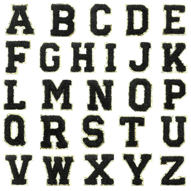 Uxcell 26 Paquete de Parches de Letras de Chenilla, Parches de Chenilla Autoadhesivos A-Z para DIY Ropa de Tela, Zapatos, Bolsas, Negro