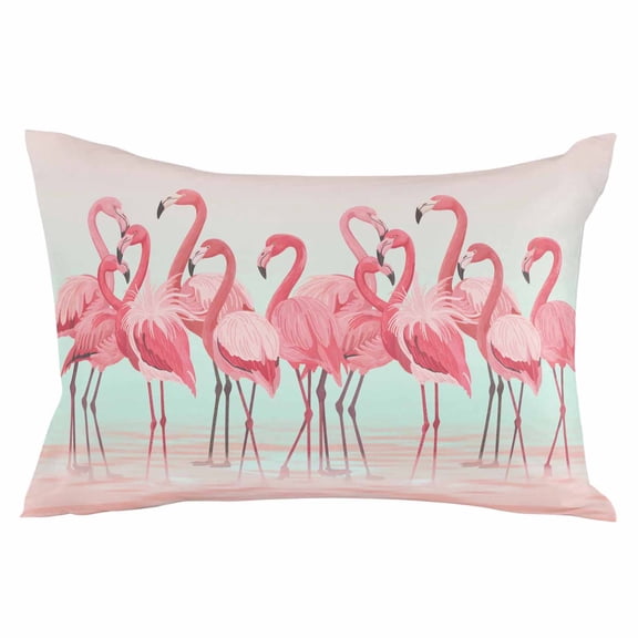 Outdoor Waterproof Throw Pillow Covers Set of 2 Pink Flamingo Decorative Pillowcases Lumbar Outdoor Pillows Cushion Case 20x12 Inch Tropical Animal Ombre Teal Patio Pillows for Couch Sofa Bed Garden