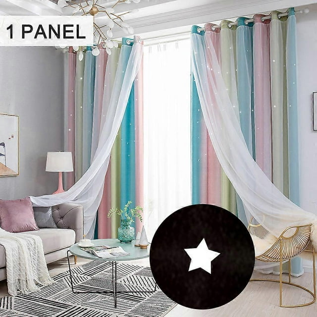 Star Curtains Stars Blackout Curtains for Kids Girls Bedroom Living Room Colorful Double Layer Star Window Curtains, 1 Panels (40'W x 52'L,Pink)