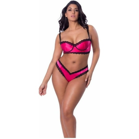 La La Mesh Bra - Oh La La Cheri OLL-13-10543X PENELOPPE Longline Satin Balconette Bra Bright Rose/Black / 4X