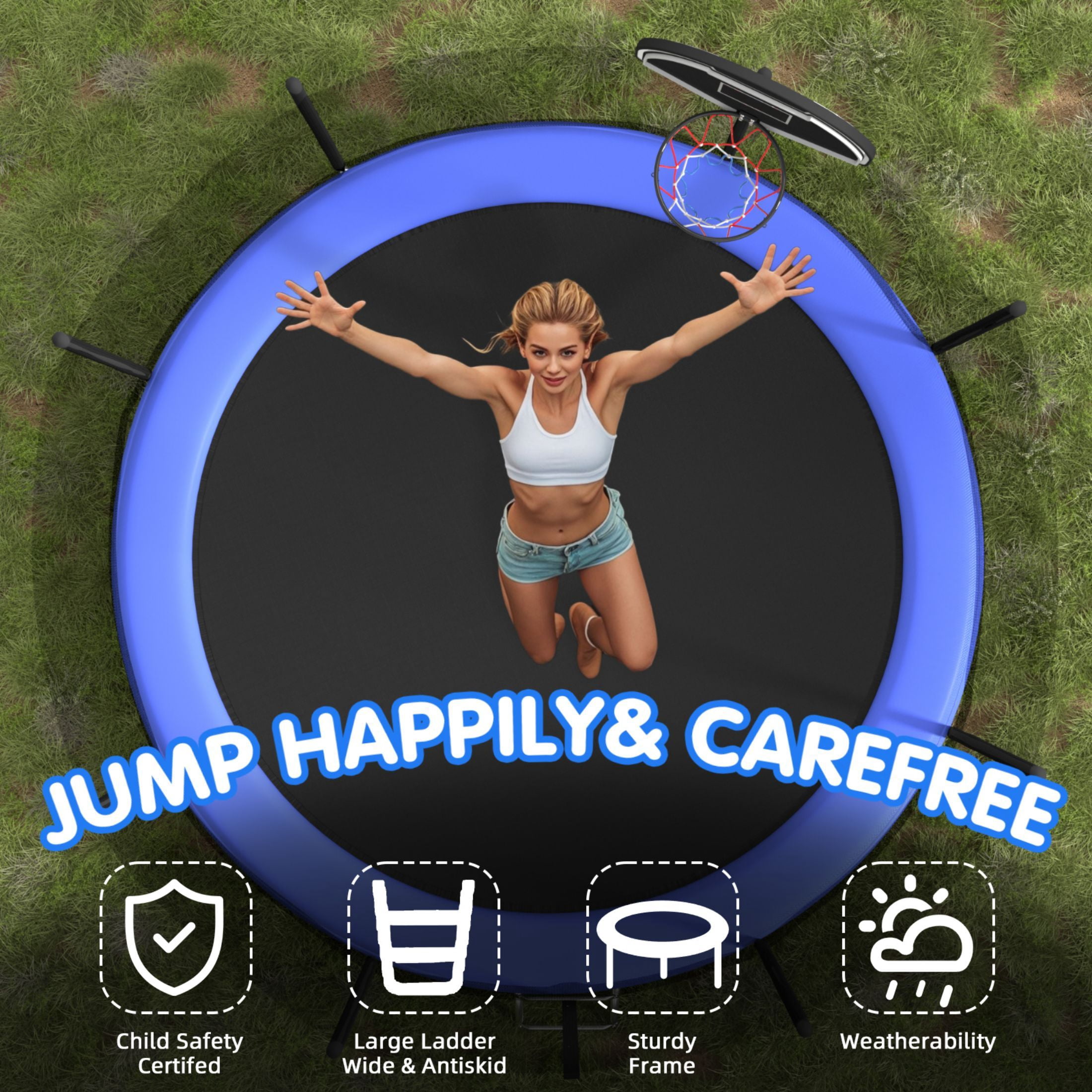 HEVAOTRY 10FT Trampoline for Kids, Recreational Trampoline for Adults, Large Capacity Fitness Trampoline with Basketball Hoop