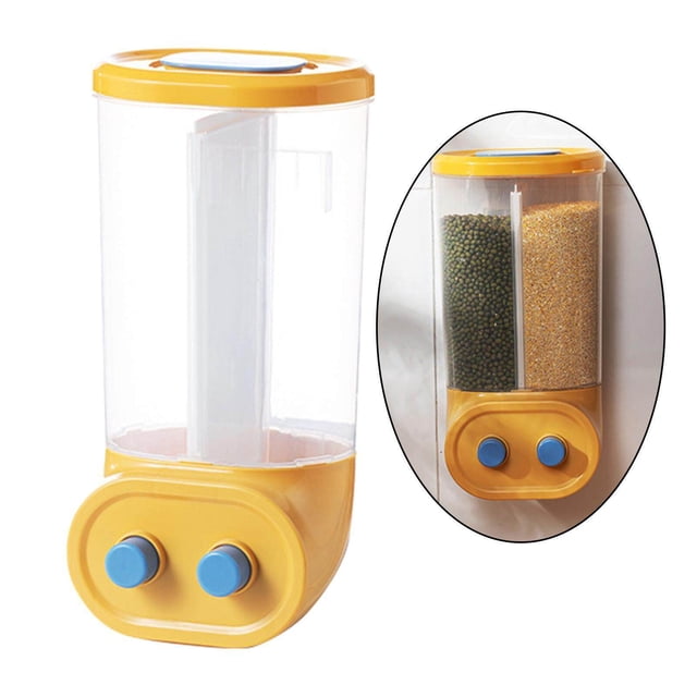 pitrice Wall-Mounted Dry Food Storage Dispenser Grains Rice Box Candy Organizer 2 Grid Yellow