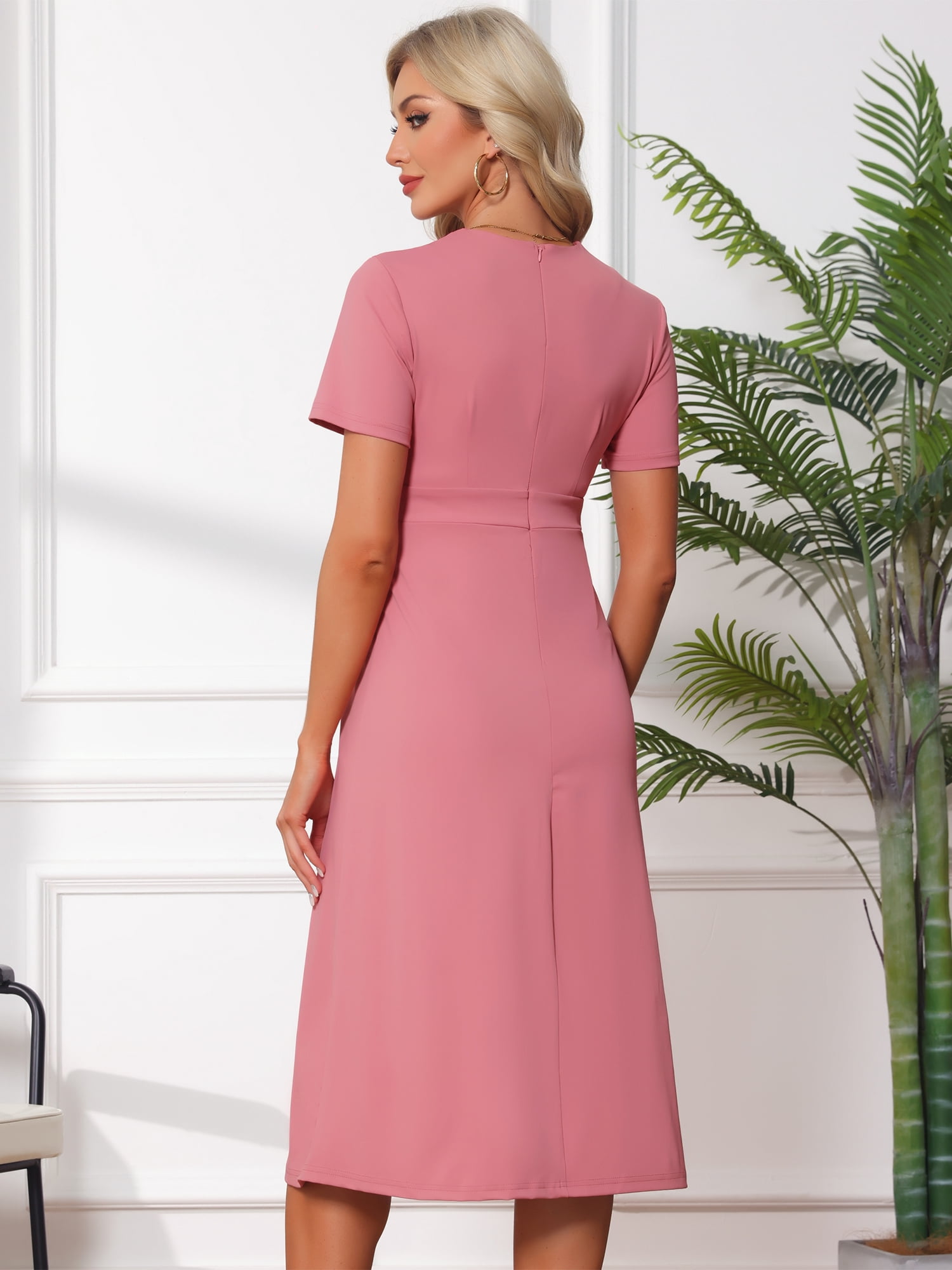 DARING DIVA Women's Maternity A Line Short Sleeve Front Pleated Dresses S Pink