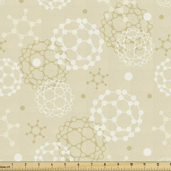 Ambesonne Ivory Fabric by the Yard Upholstery, Science Molecule Motif, 2 Yards, Cream White