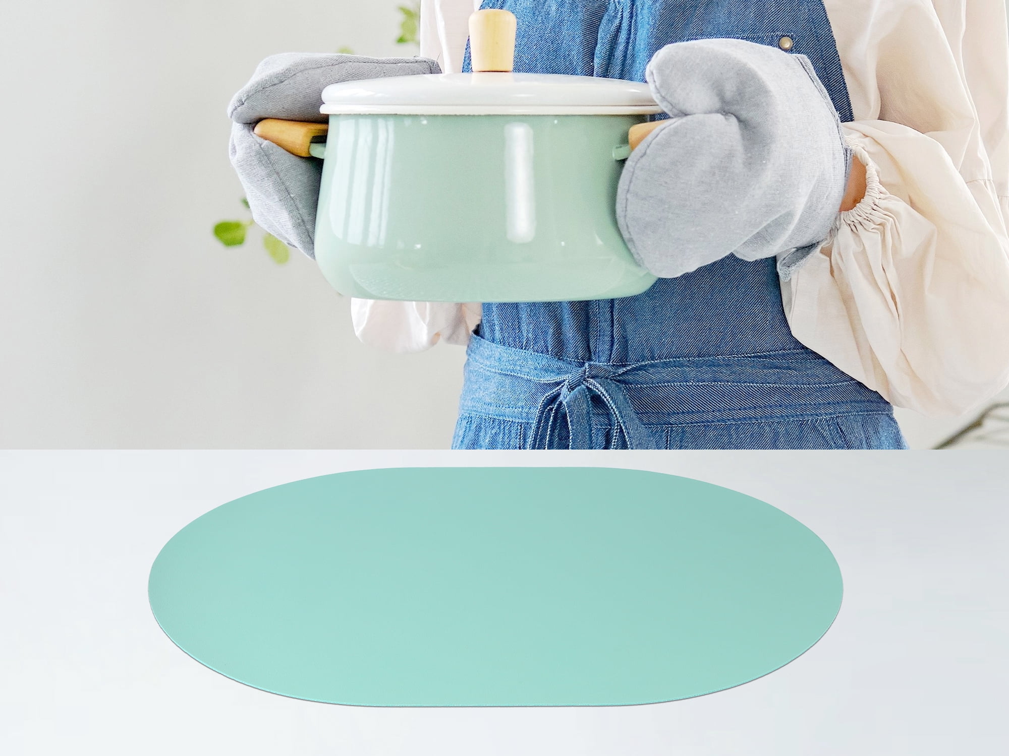 Unique Bargains Set of 6 Leather Table Placemats for Dining Table Decor Green Blue