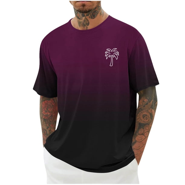 Mens Camisas de Manga Corta Impresión Casual Deportes Cuello Redondo Blusa, Poliéster Ligero para la Primavera Verano Al Aire Libre Uso Diario