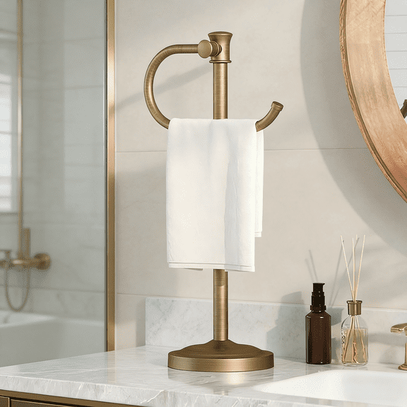 TT - 17 Inch Antique Brass Stand Towel Bar Hanger Hand Towel Bar Bathroom Vanity Countertop Towel Holder Free Standing Stainless Steel Towel Ring Hardware Accessories Towel Rack