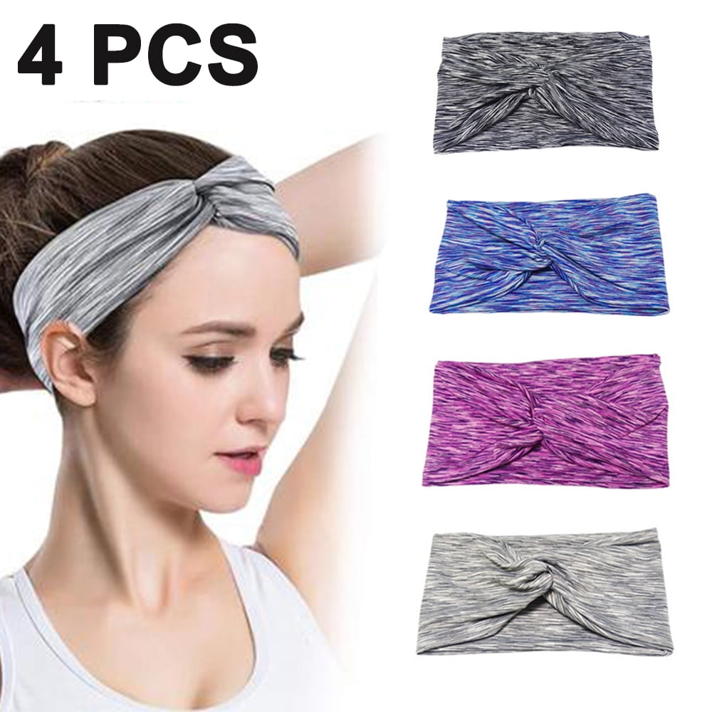 4PCS Workout Headband Non Slip Sweatband Stretchy Soft Elastic Head Band Sport 