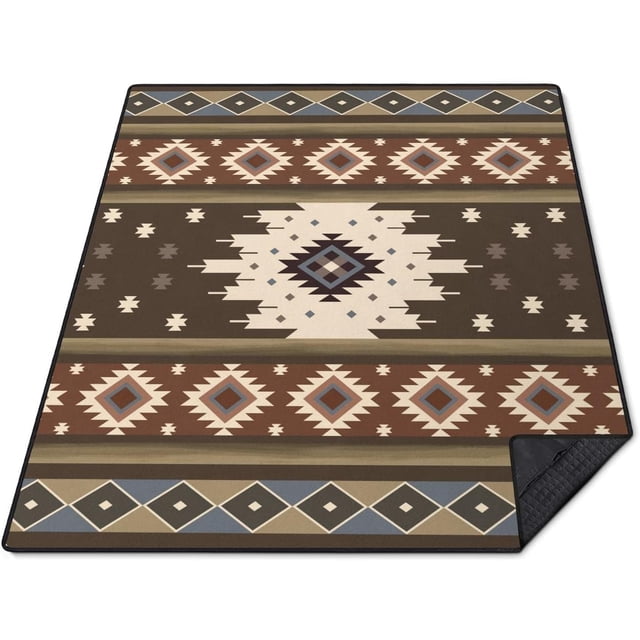 Couvertures de Pique-Nique d'Extérieur Imperméables et Pliables, Tapis de Couverture d'Extérieur Portable Anti-Sable avec 3 Couches, Grande Couverture de Pique-Nique pour le Camping, le Parc, la Randonnée, l'Herbe et la Plage (Brun, 80 Pouces x 60 Pouces)