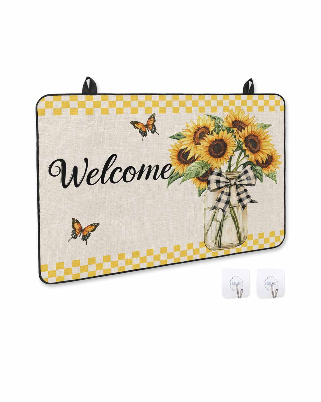 nqOlkjepod Large Induction Cooktop Protector Mat 31"x24", Yellow Sunflower Stove Top Covers for Electric Stove, Butterfly Plaid Bow Retro Beige Farm Stove Burner Cover Mats, Glass Top Stove Cover