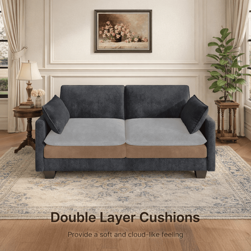 75" Corduroy Cloud Loveseat, 2 Seater Sofa with Removable Washable Cover for Living Room/Bedroom/Apartment, Breathable, Pet Friendly Comfy Couch, Dark Gray