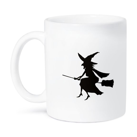 3dRose, Witch on Broom Halloween Silhouette, 15oz Mug