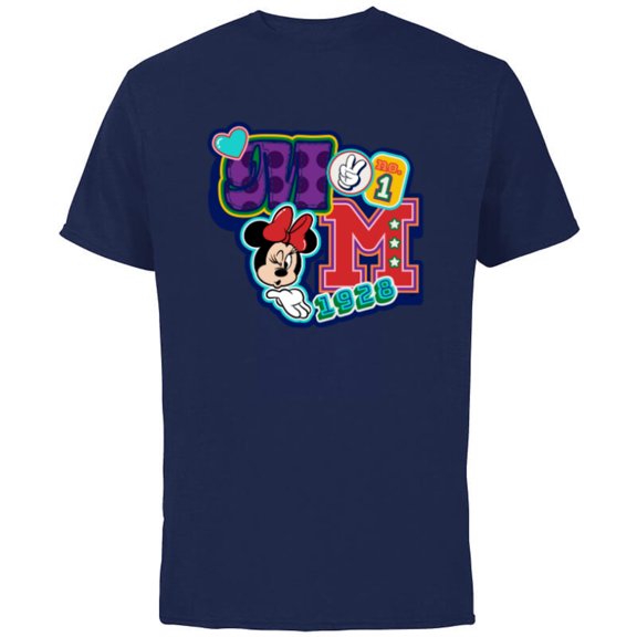 Disney Minnie Mouse No. 1 Varsity - Short Sleeve Cotton T-Shirt for Adults - Customized-Navy